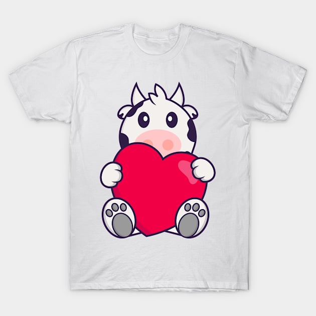 Cute cow holding a big red heart. T-Shirt by kolega